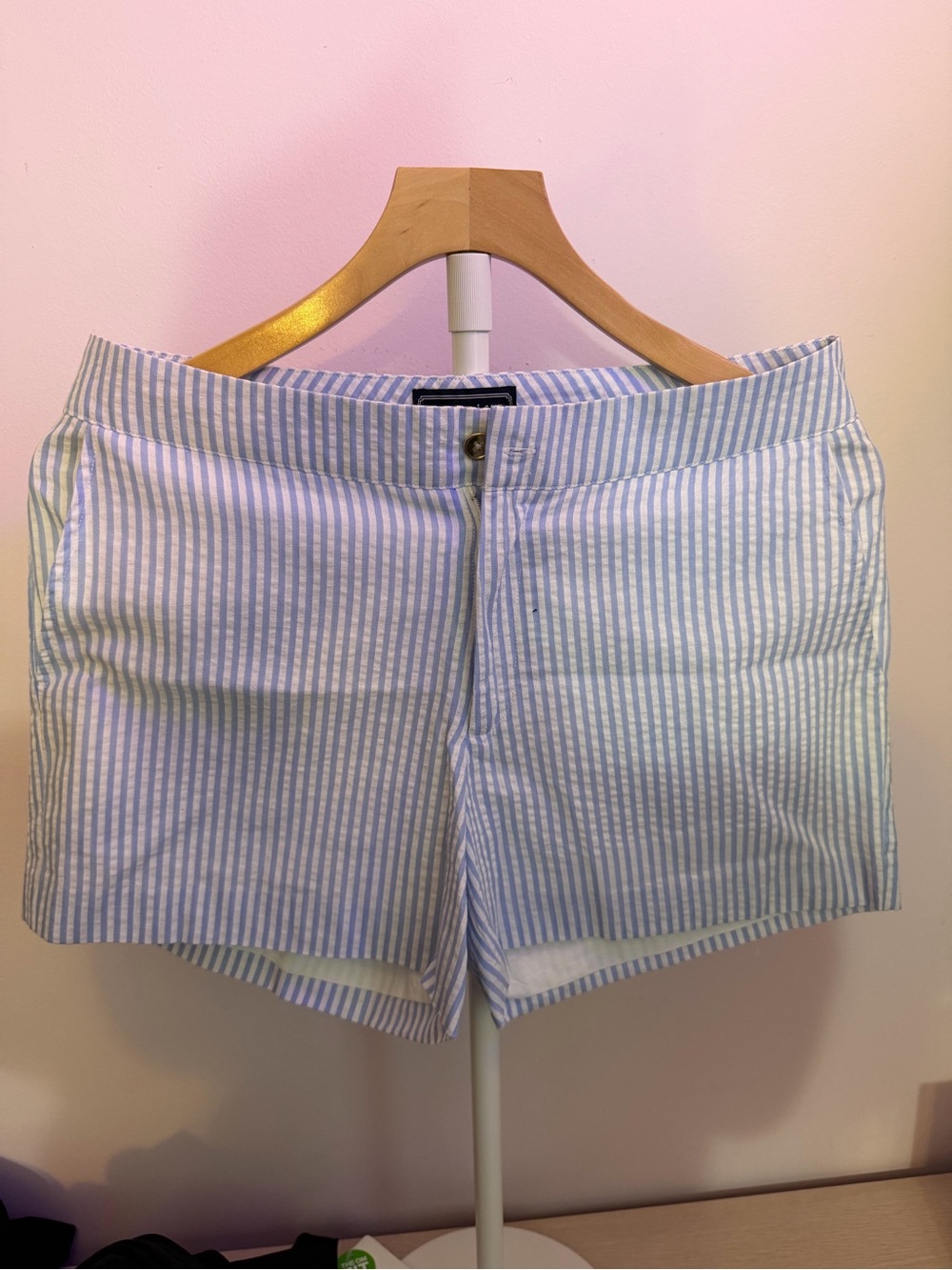 Duffield Lane Light Blue and White Seersucker Bermuda Shorts